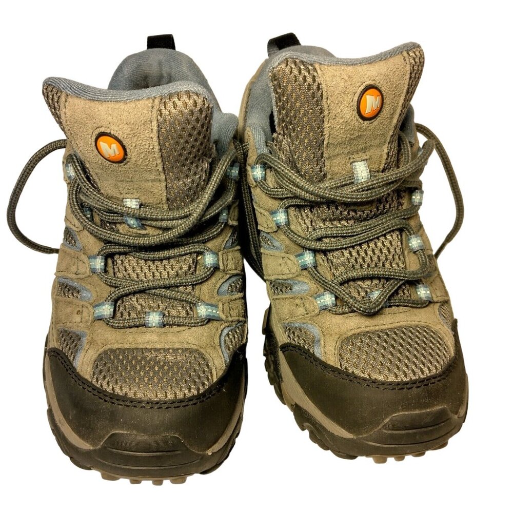 Merrell Moab Shoes Women 7 Gray Blue Mesh Hiking Hike Work Lace Up Vibram - Picture 10 of 16